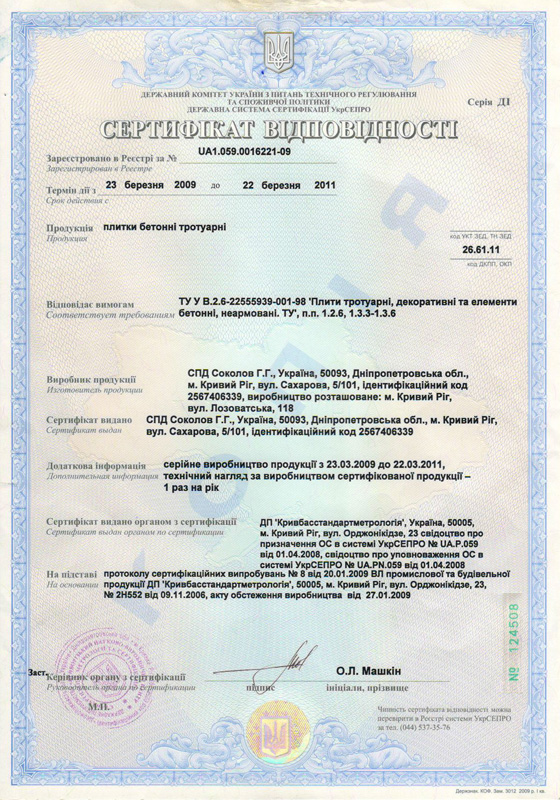 Сертификат на канализационный люк